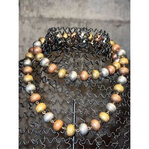 Very Rare Vintage Silver Copper & Brass Native Pearls Single Strand Necklace